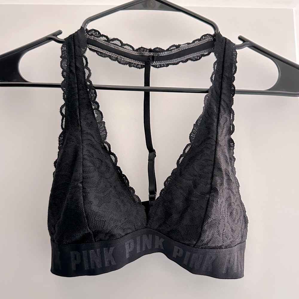 PINK Triangle Lace Halter Bralette (S)